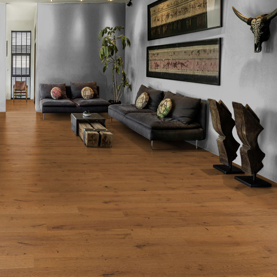 Light-filled interior with natural wood flooring